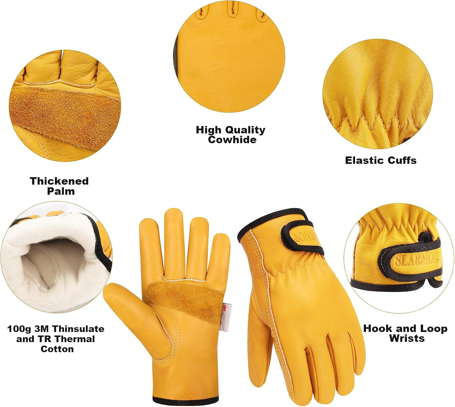 Guantes trabajo invierno cuero forro Thinsulate térmicos