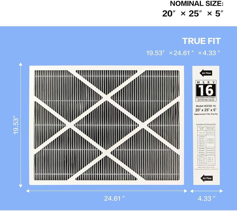 Filtro aire MERV 16 20x25x5" pack 3 para Lennox X6675