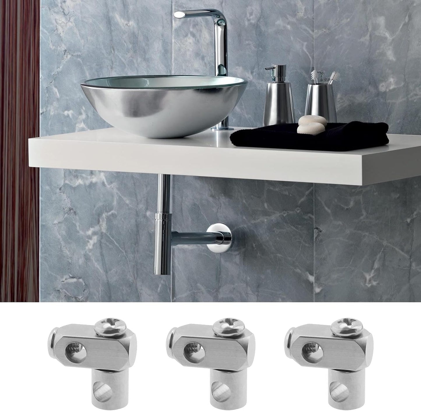 4 Pzas Lavabo Desplegable Conector Cromado Latón 0.197pulg