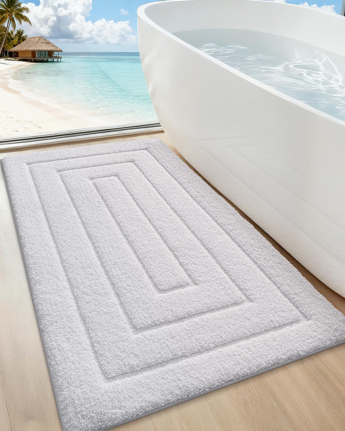 Alfombra baño microfibra antiderrap blanca 24x