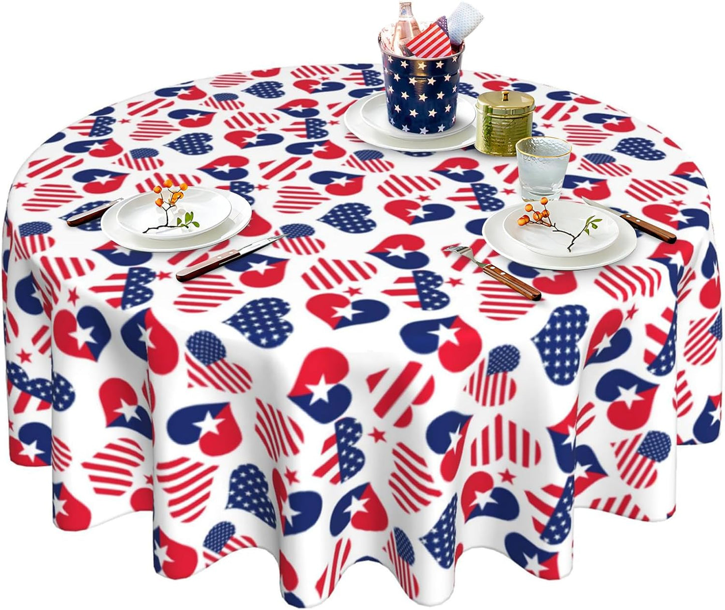 Manteles patrióticos 60pulg red white blue corazón