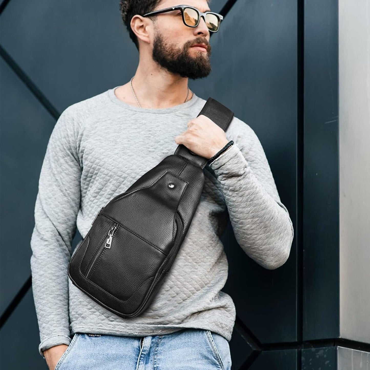 Bolso bandolera piel vacuno impermeable hombre