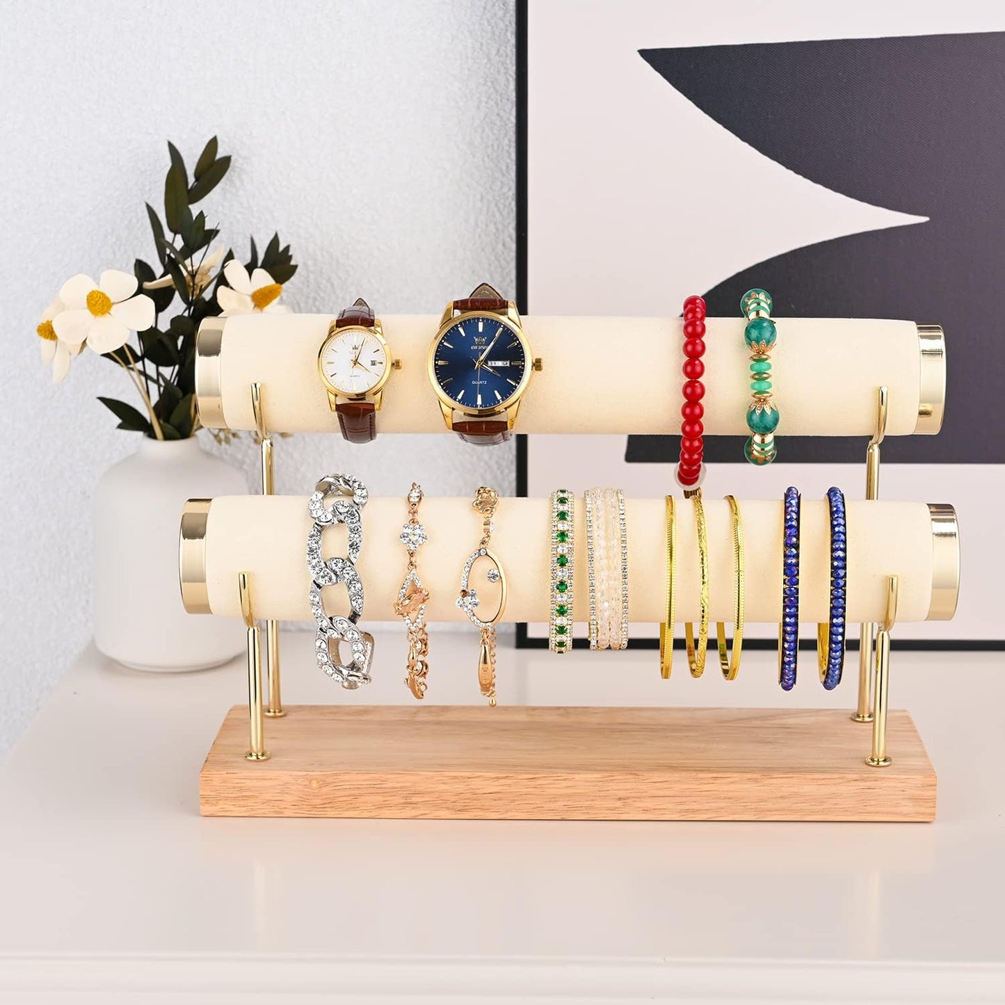 Soporte pulseras blanco barra T dos niveles