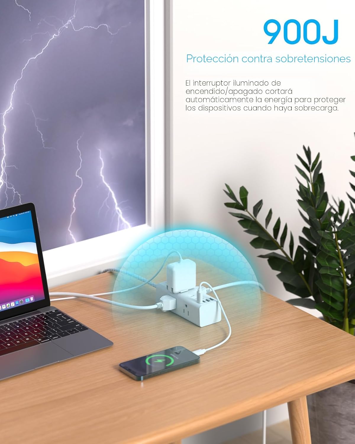 Regleta enchufe plano 6 tomas 4 USB con proteccion