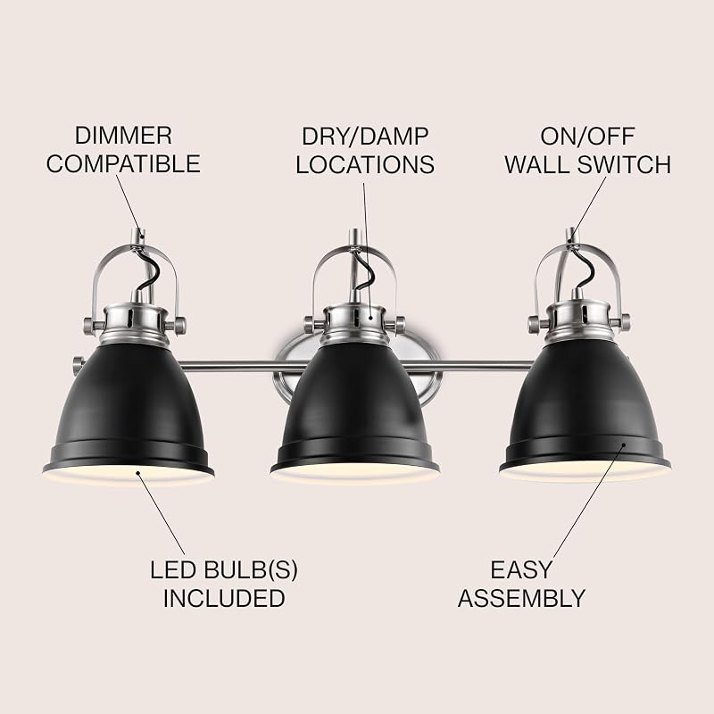 Lámpara LED tocador 25.5" 3 luces ajustable negro/níquel