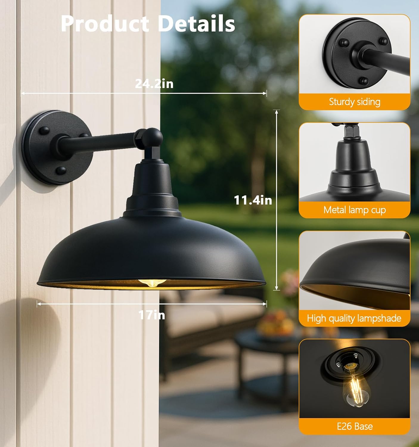 Luz granero cuello cisne 17pulg pared negro mate