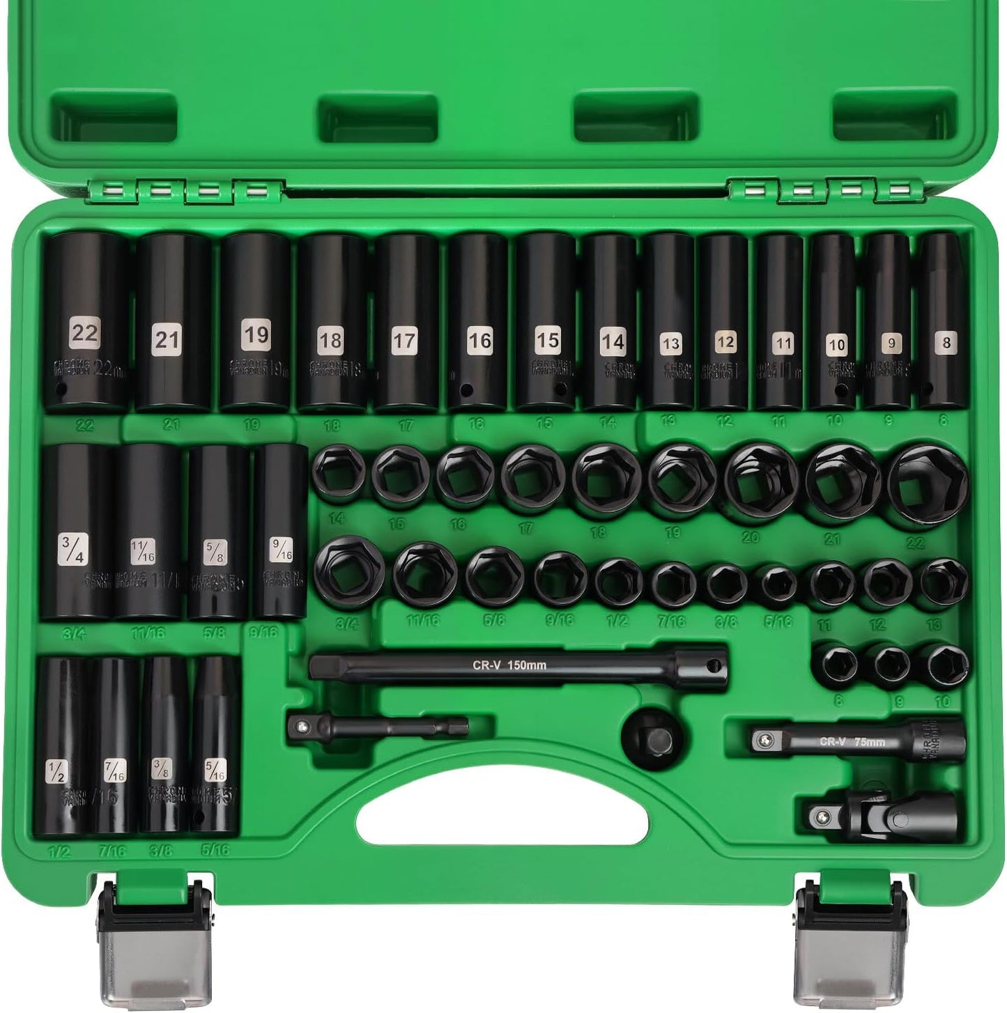 Set 50 Pzas Llaves Impacto 3/8 SAE y Métricas