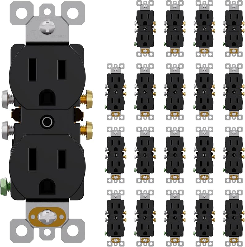 Toma corriente doble pared 15A 125V UL negro 20 pzas