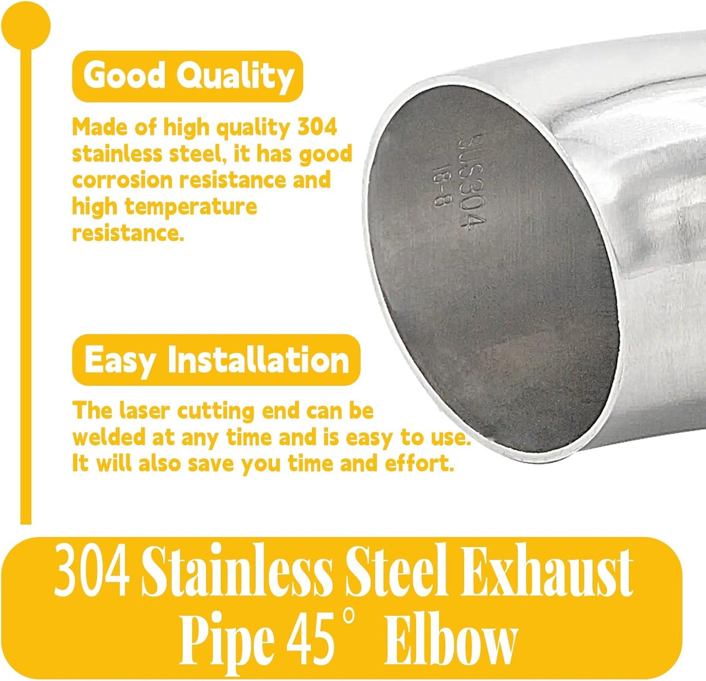 2 Pzas Codo Escape 4" Acero Inox 45 Grados para Barandilla