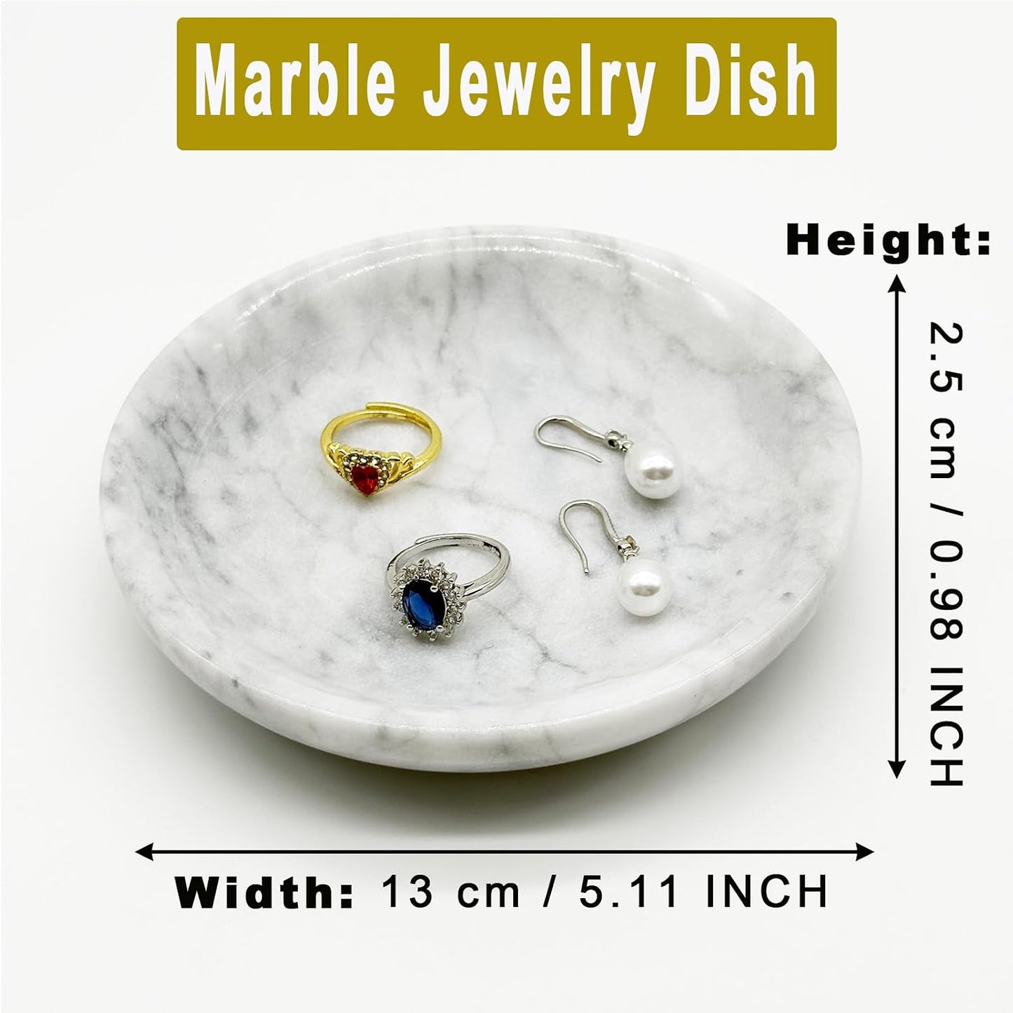 Plato joyas mármol 5.1" soporte anillos aretes baño