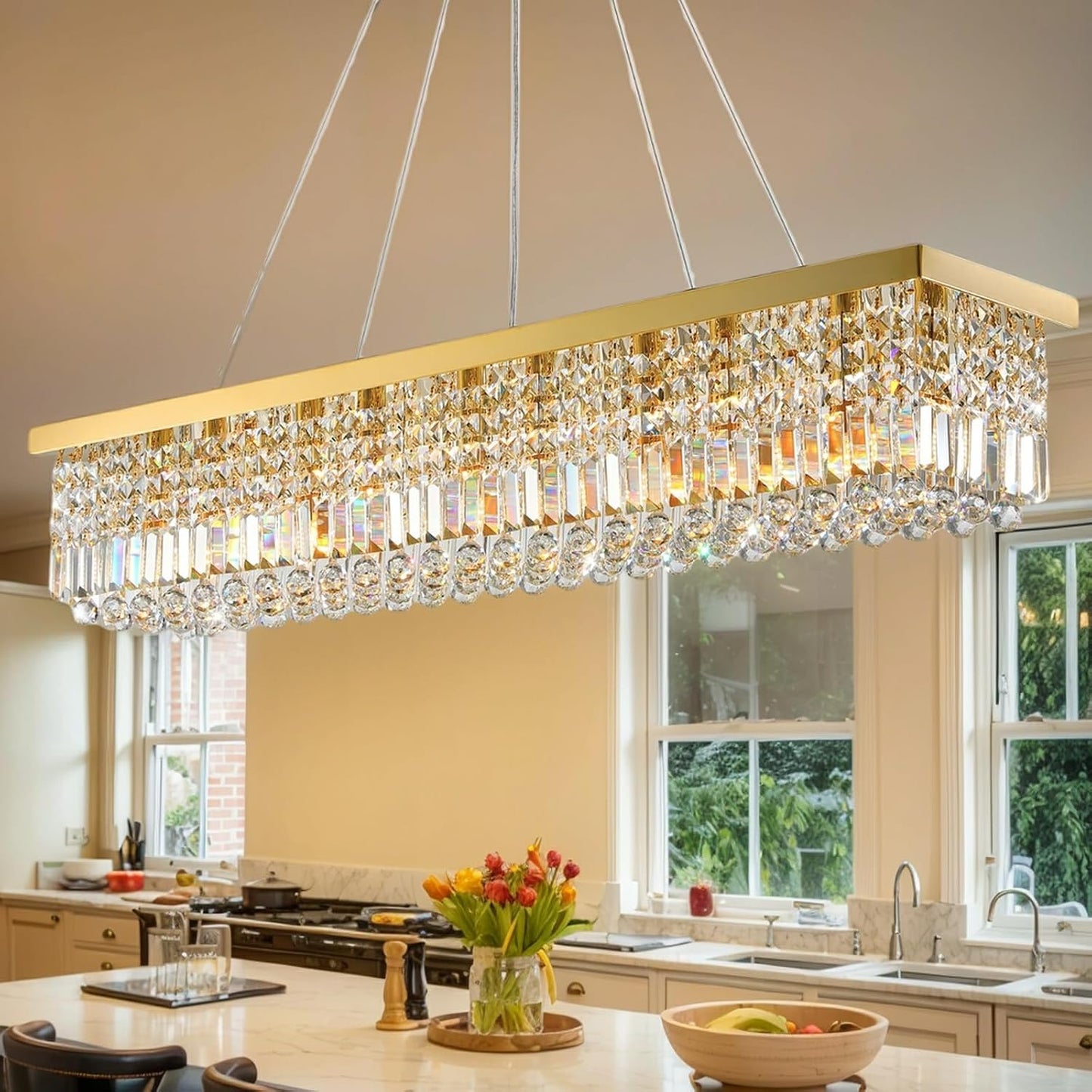 Candelabro cristal K9 13 luces 59pulg latón dorado