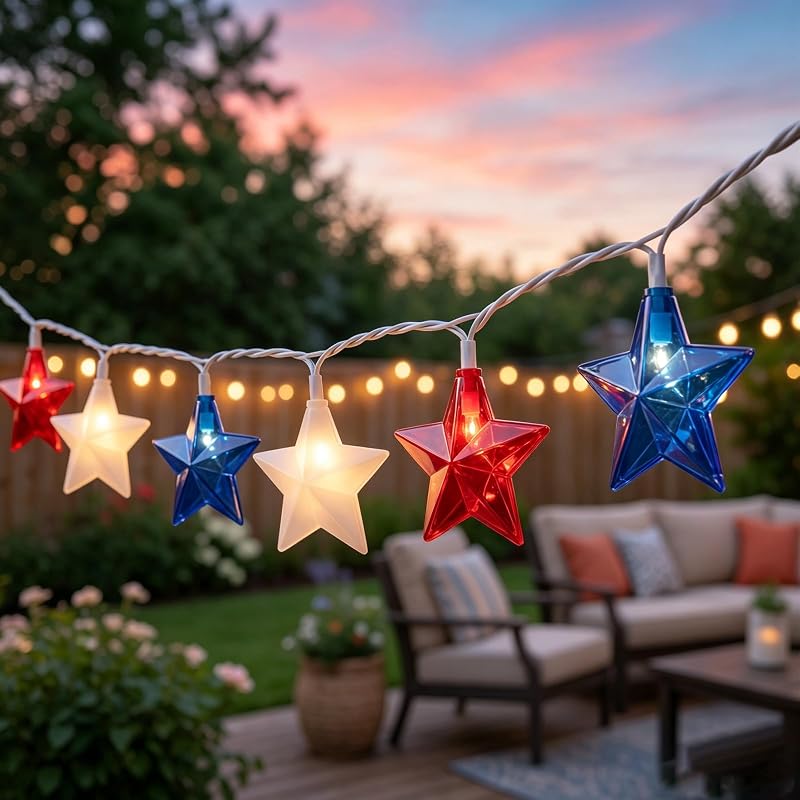 Tira luces estrella 4 de Julio 8.5ft 10 LED rojas blancas azules