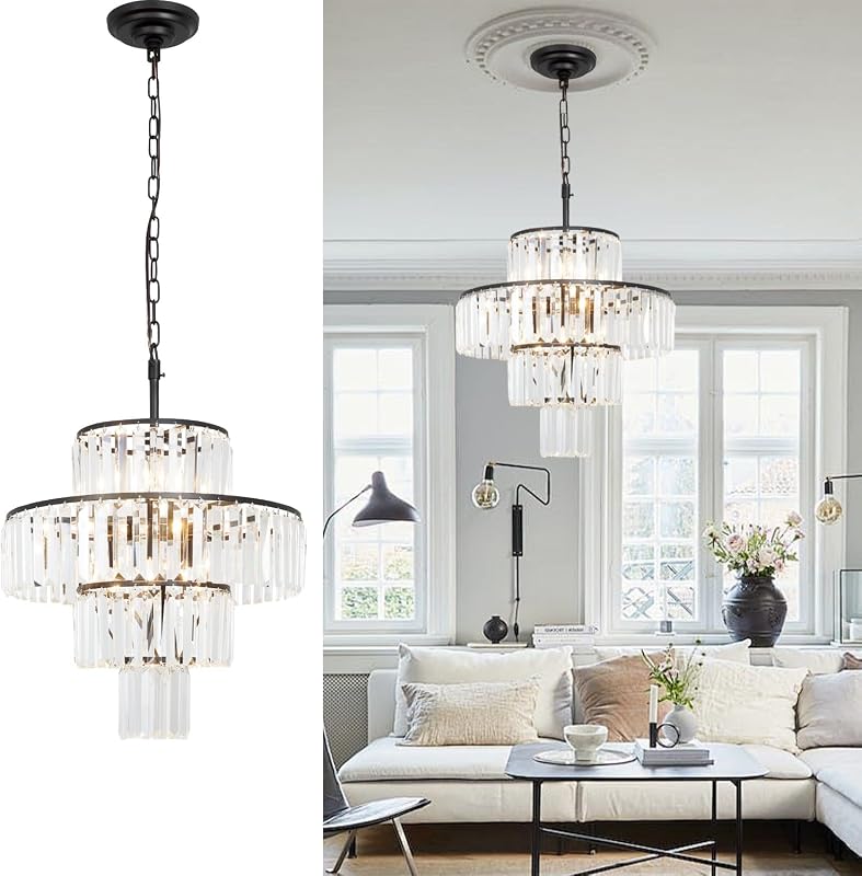 Lámpara araña cristal negro 7 luces 19.68" ajustable