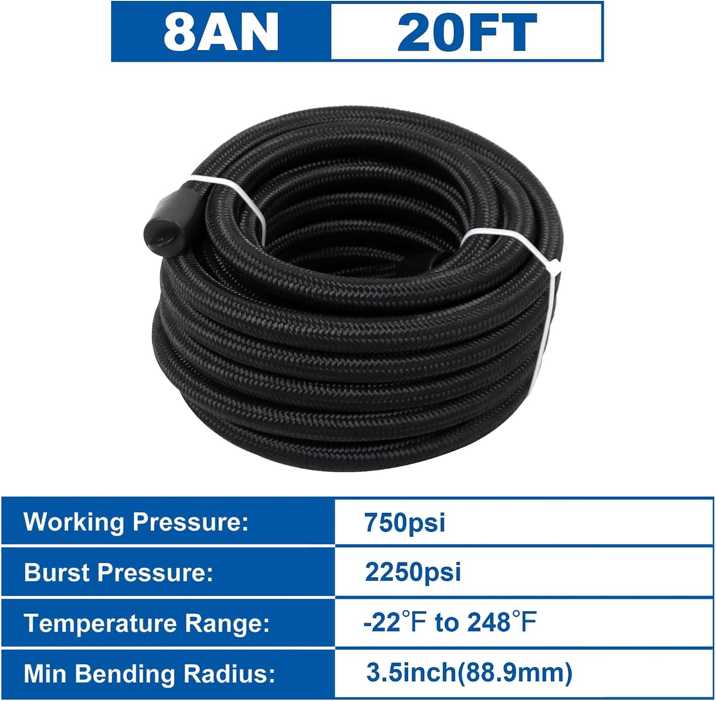 Kit manguera combustible 8AN 20ft CPE negro