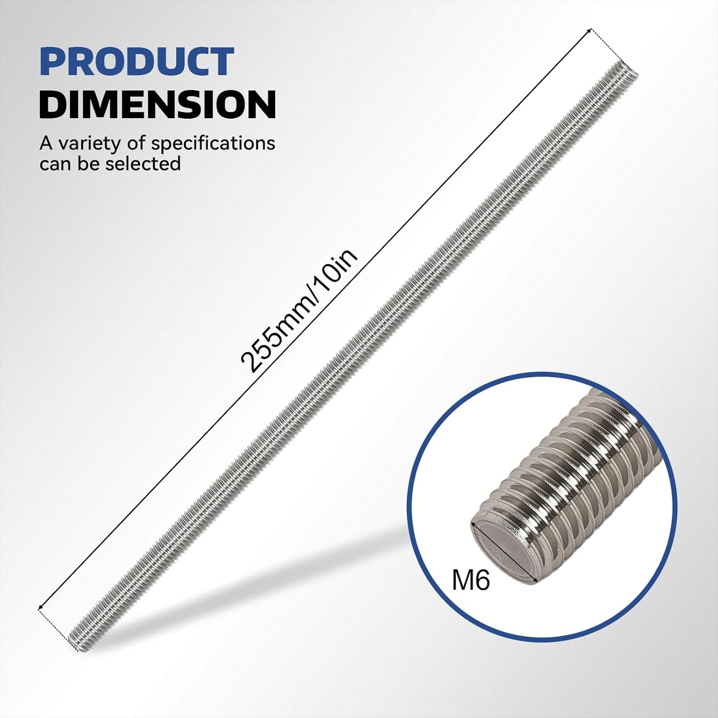 8 Pzas Varilla Roscada Acero Inox M6x255mm