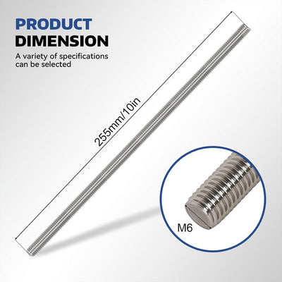 4 Pzas Varilla Roscada Acero Inox M6x255mm