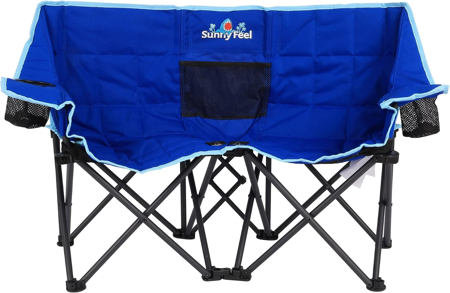 Silla camping doble plegable 2 asientos azul con portavasos