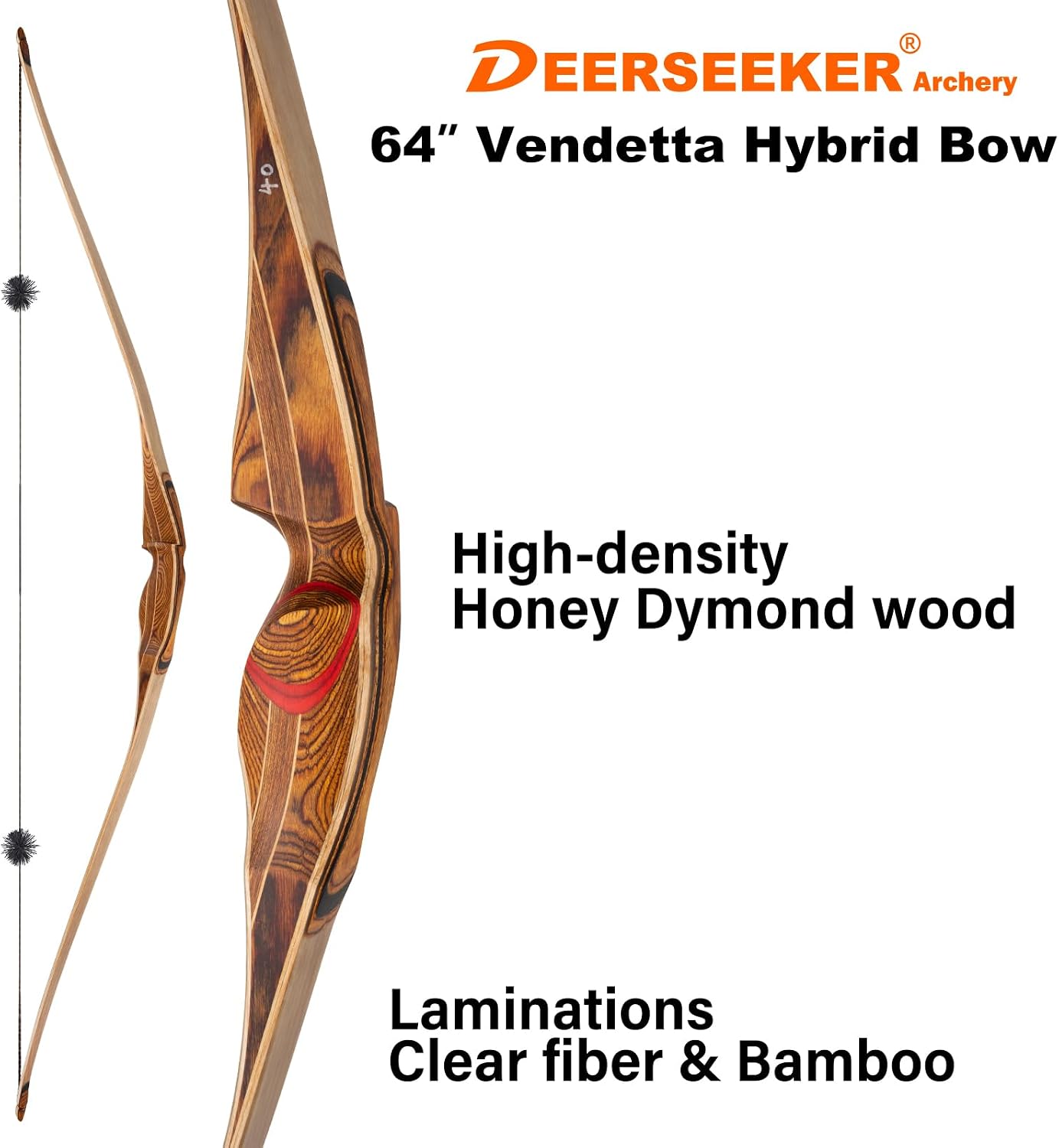 Arco largo híbrido 64" bambú fibra vidrio 25-60lbs