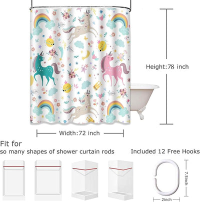 Cortina ducha niños unicornio azul arcoíris 72x78pulg