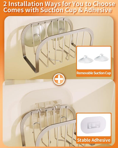 Soporte esponja fregadero acero inox con ventosas plateado