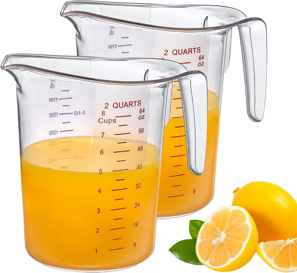 Jarra medidora plástico 64oz 2 pzas grado alimenticio apilable