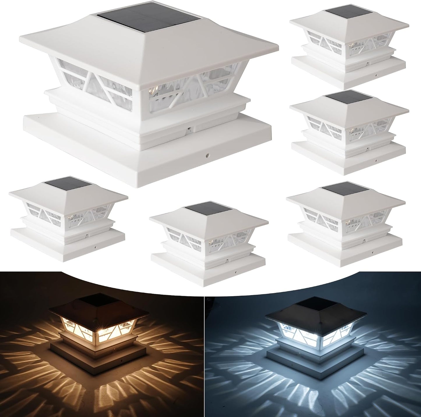 6 Faroles Solares para Postes 4x4 Modos Blanco Cálido/Frío