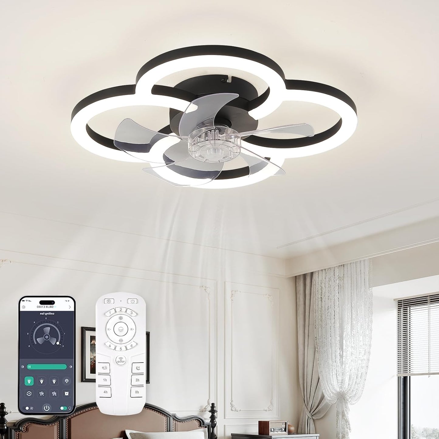 Ventilador techo led moderno con luz 3000-6500k 6