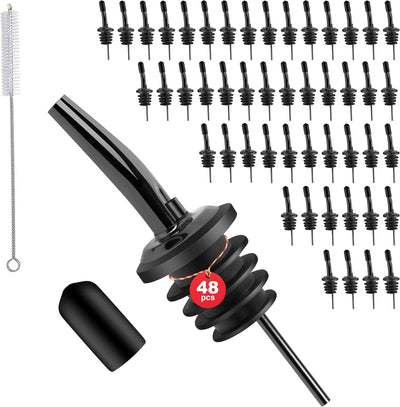 48 Vertedores Acero Inox para Alcohol Licor Vino Bar Negro
