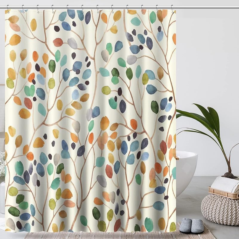 Cortina ducha floral con ganchos baño