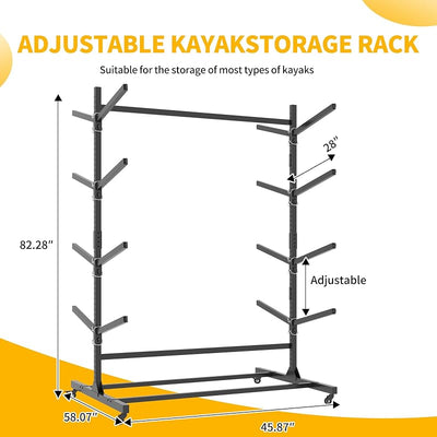 Estante soporte kayak metal ruedas bloqueables ajustable