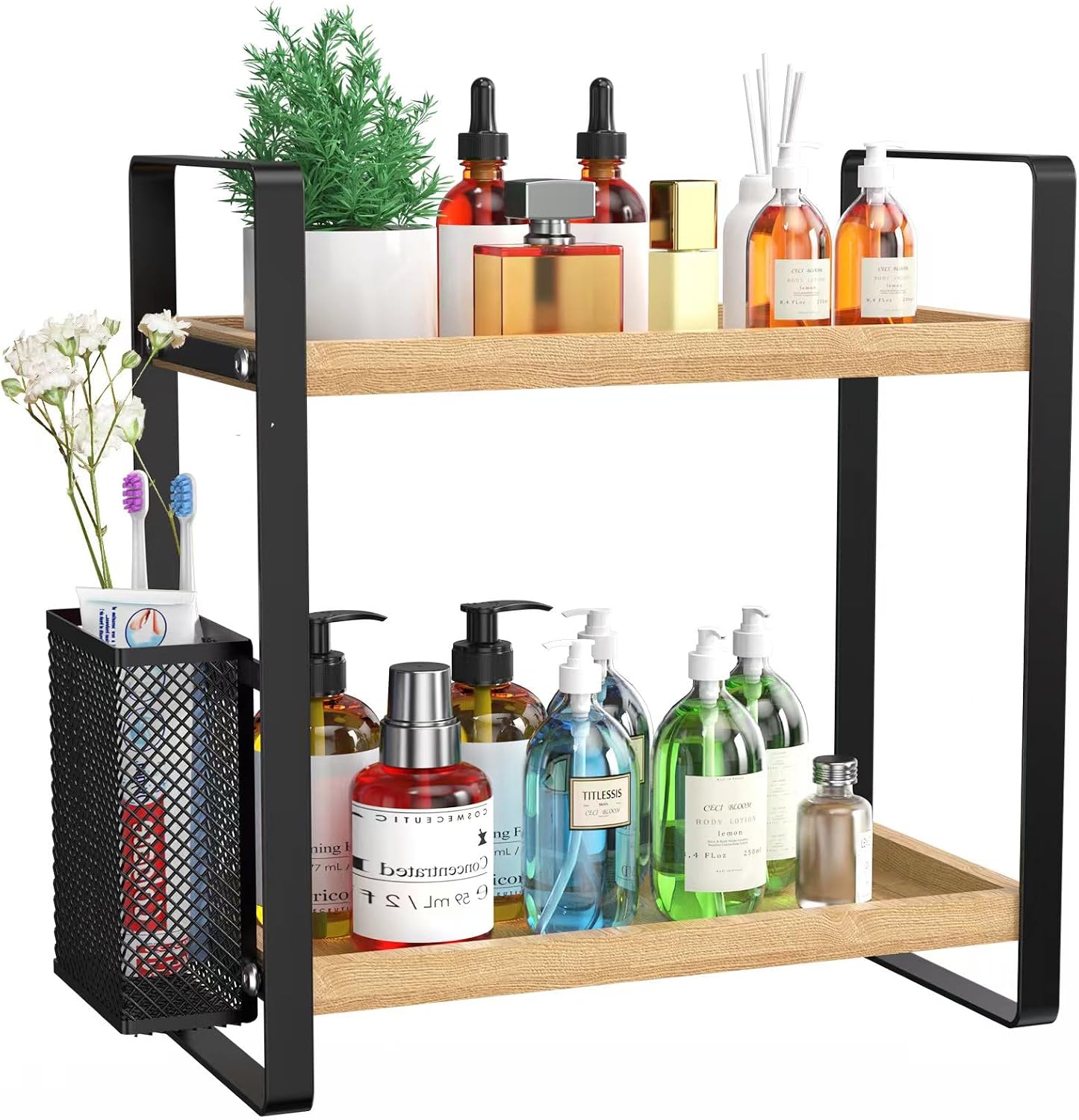 Organiz. baño con cesta y almacenamiento