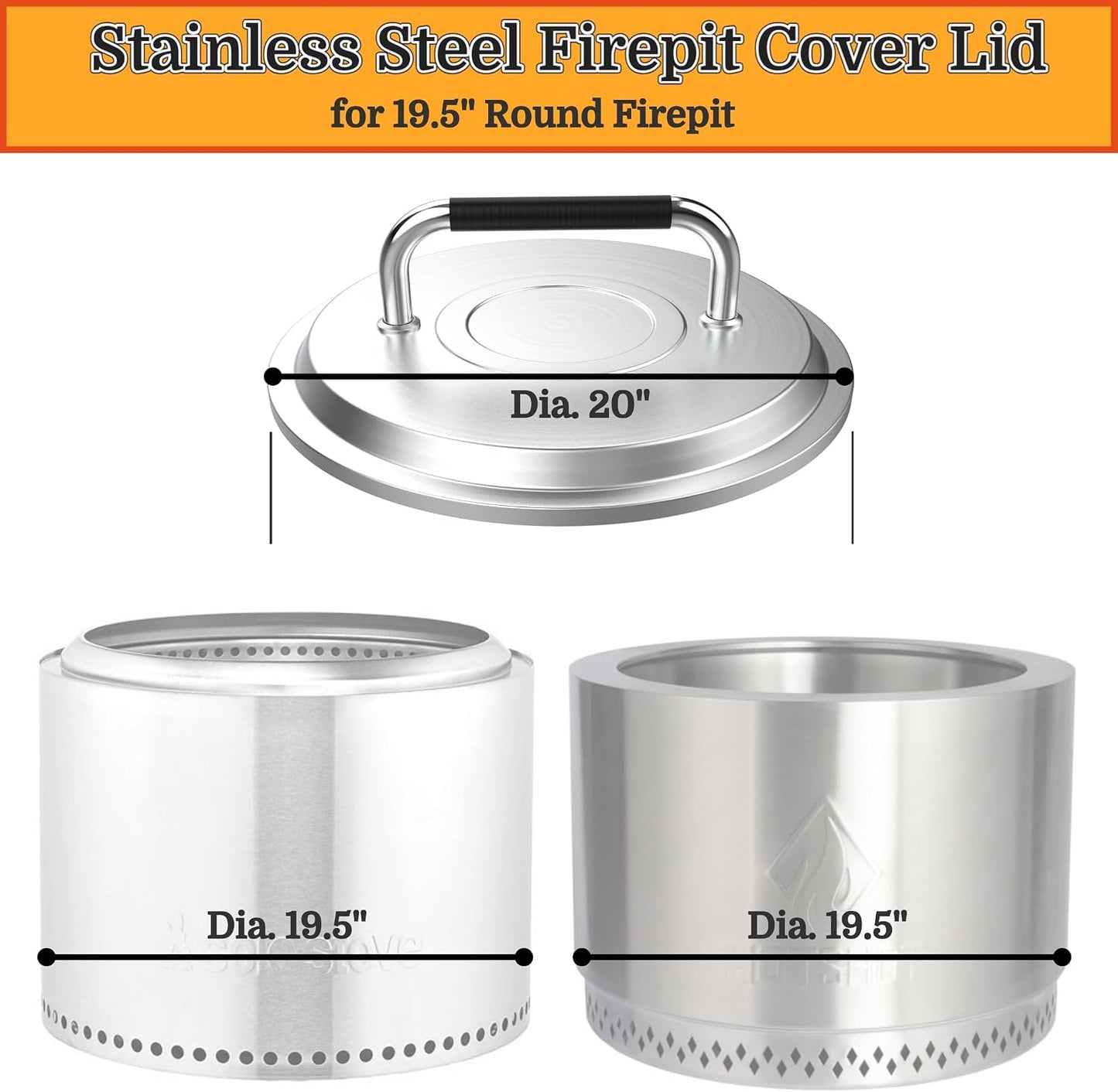 Tapa acero inox cubierta hoguera 19.5" mango resistente