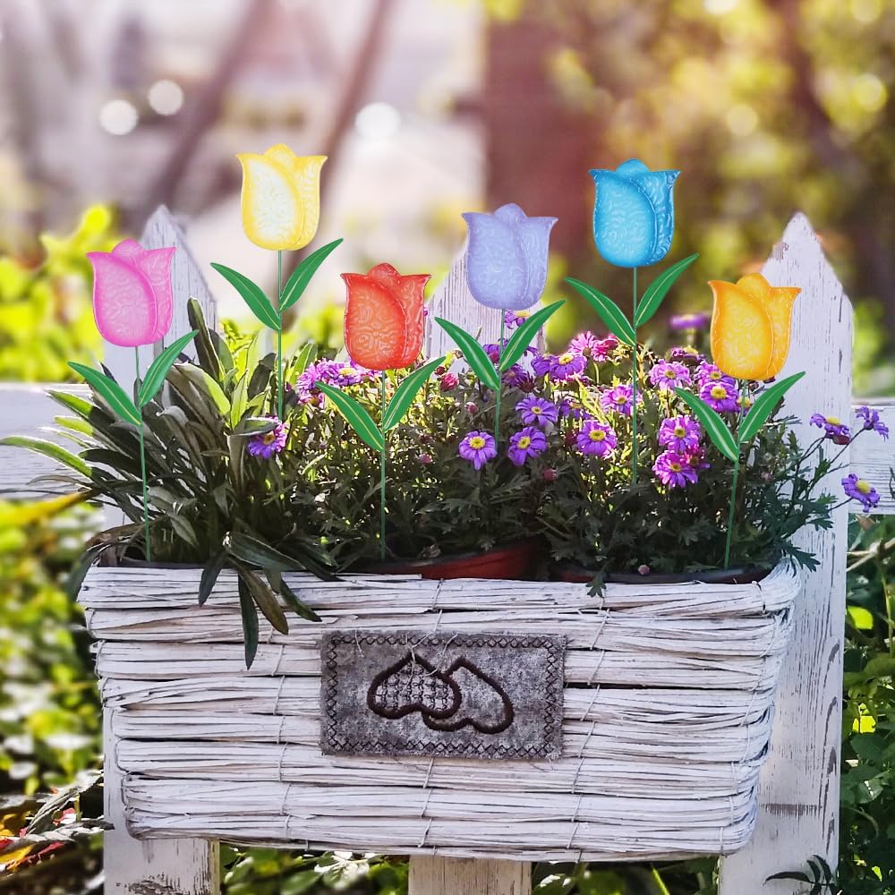 Set 6 flores tulipán metal decoración jardín patio