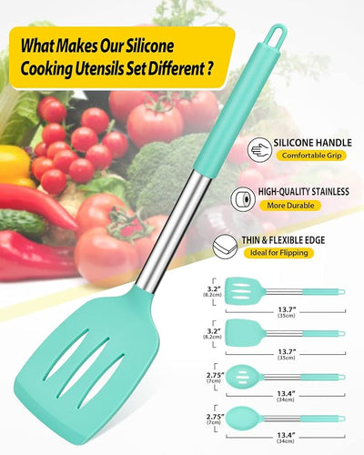 4 Utensilios Cocina Silicona Antiadherente Azul
