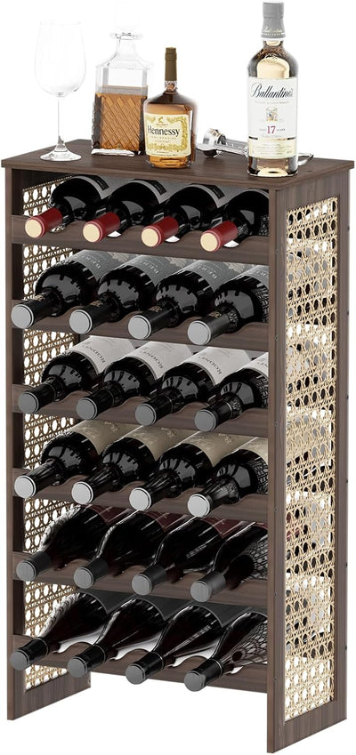 Estante vinatero 24 botellas madera pino y ratán estilo bohemio