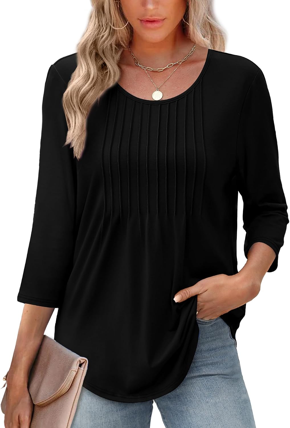 Blusa túnica mujer holgada cuello redondo mangas 3/4 casual