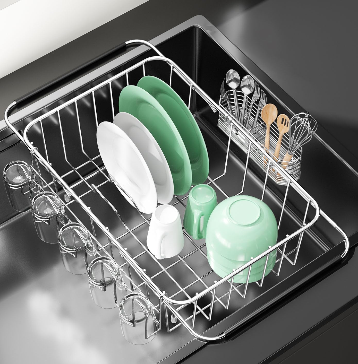 Escurridor platos acero inox extensible para cocina