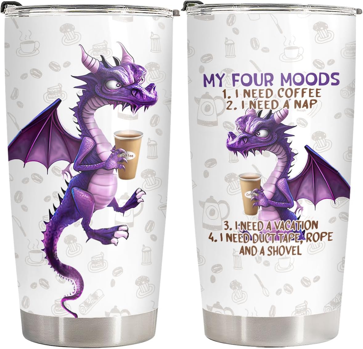 Vaso dragón morado acero inox 20oz con tapa