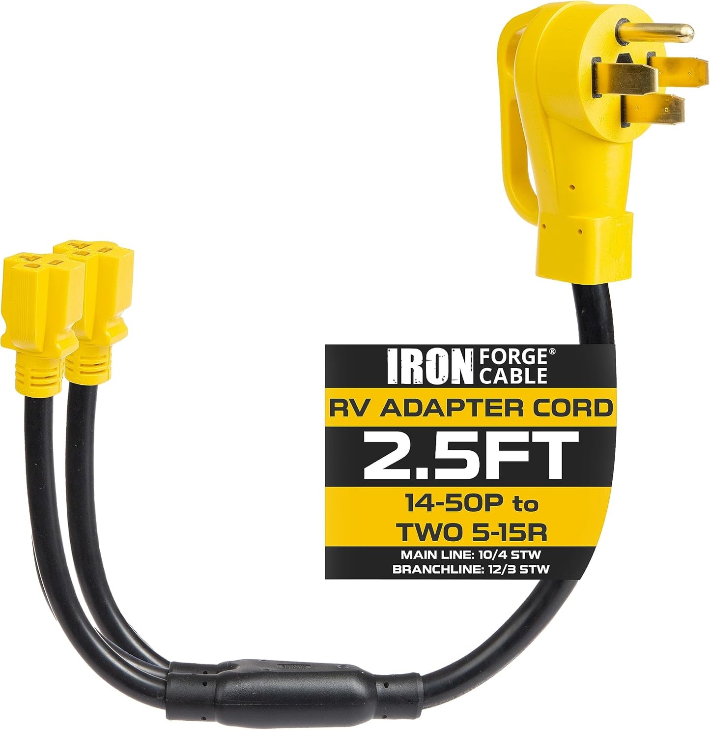Adaptador enchufe RV macho a 2 hembra 5-15R 2.5pies amarillo
