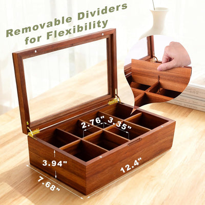 Caja té madera acacia 8 compartimentos magnéticos cocina