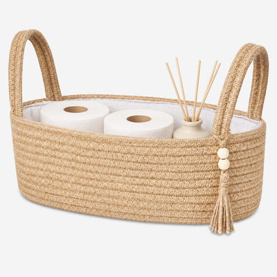 Cesta tejida yute asa para baño encimera almacenamiento