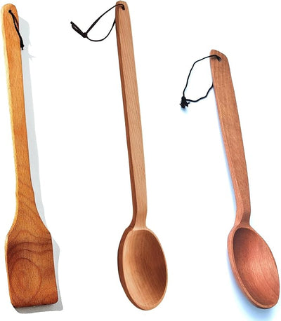3 Cucharas Madera 18pulg Resistentes para Ollas Grandes