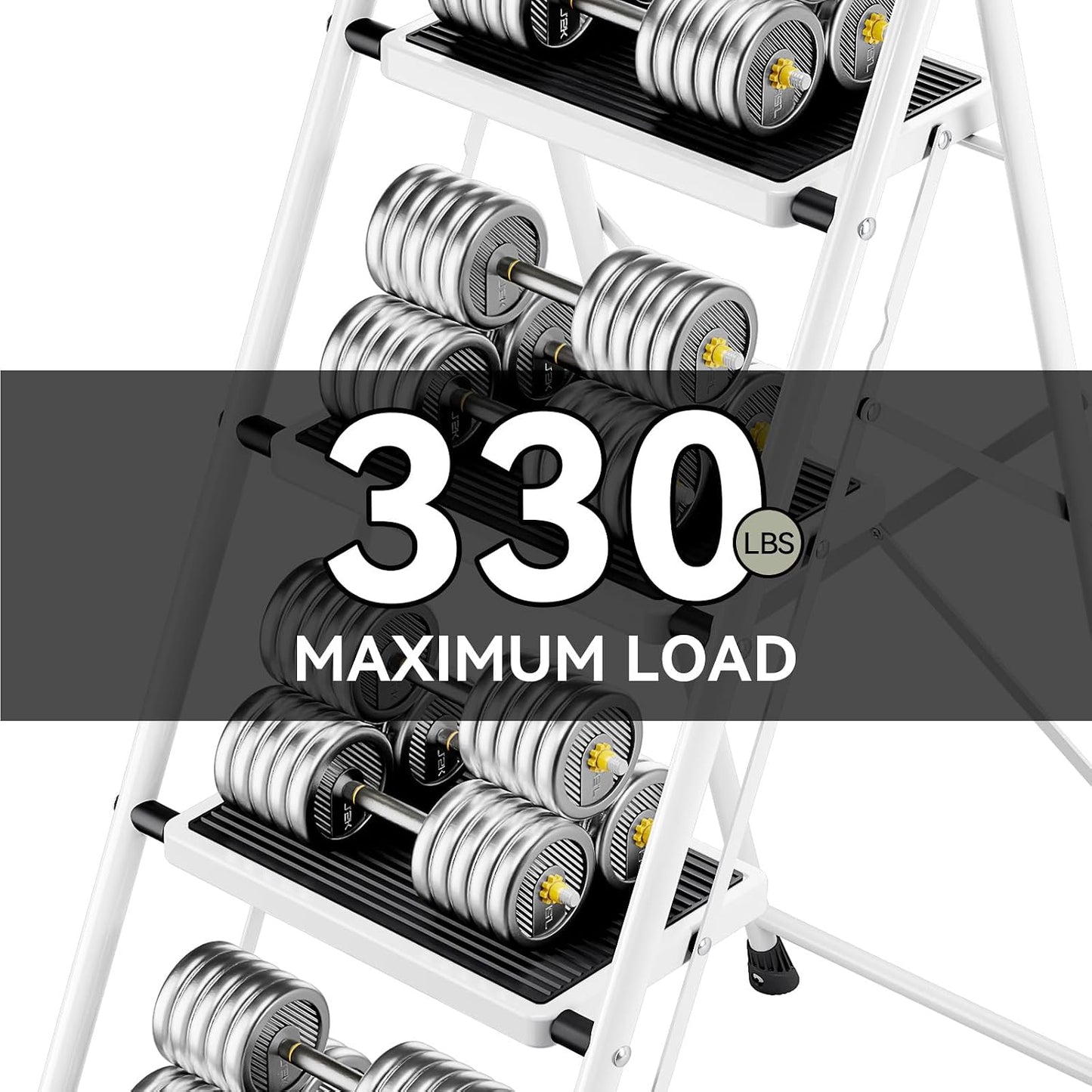 Escalera plegable 4 escalones pedal antiderrap color blanco