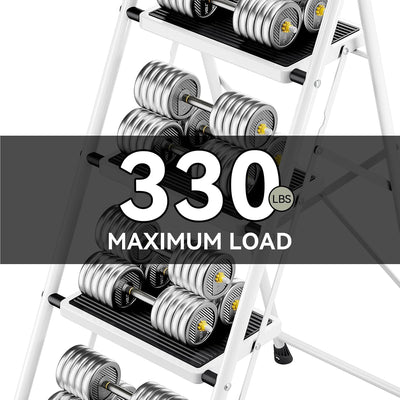 Escalera plegable 4 escalones pedal antiderrap color blanco