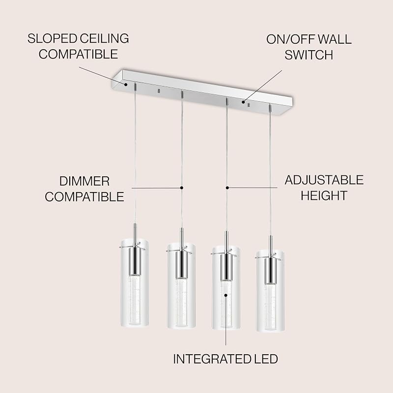 Lámpara colgante LED cromada 29.5pulg vidrio