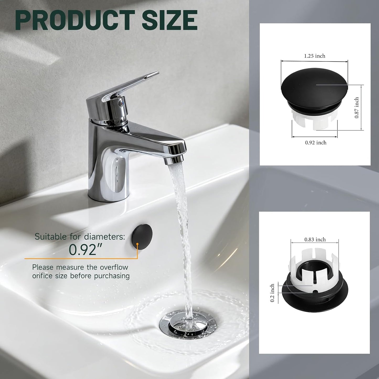 Cubierta desbordamiento fregadero baño latón negro mate