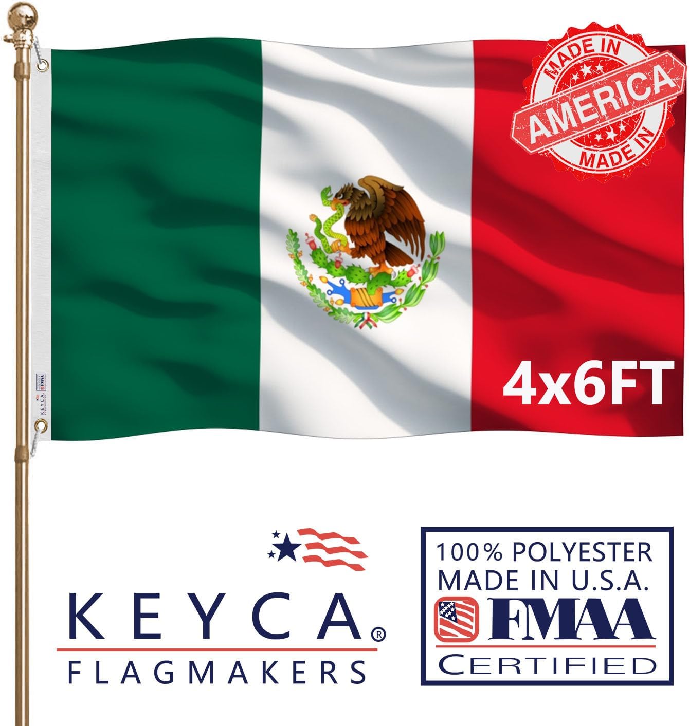 Bandera México 4x6ft doble cara 2 ojales latón decoración