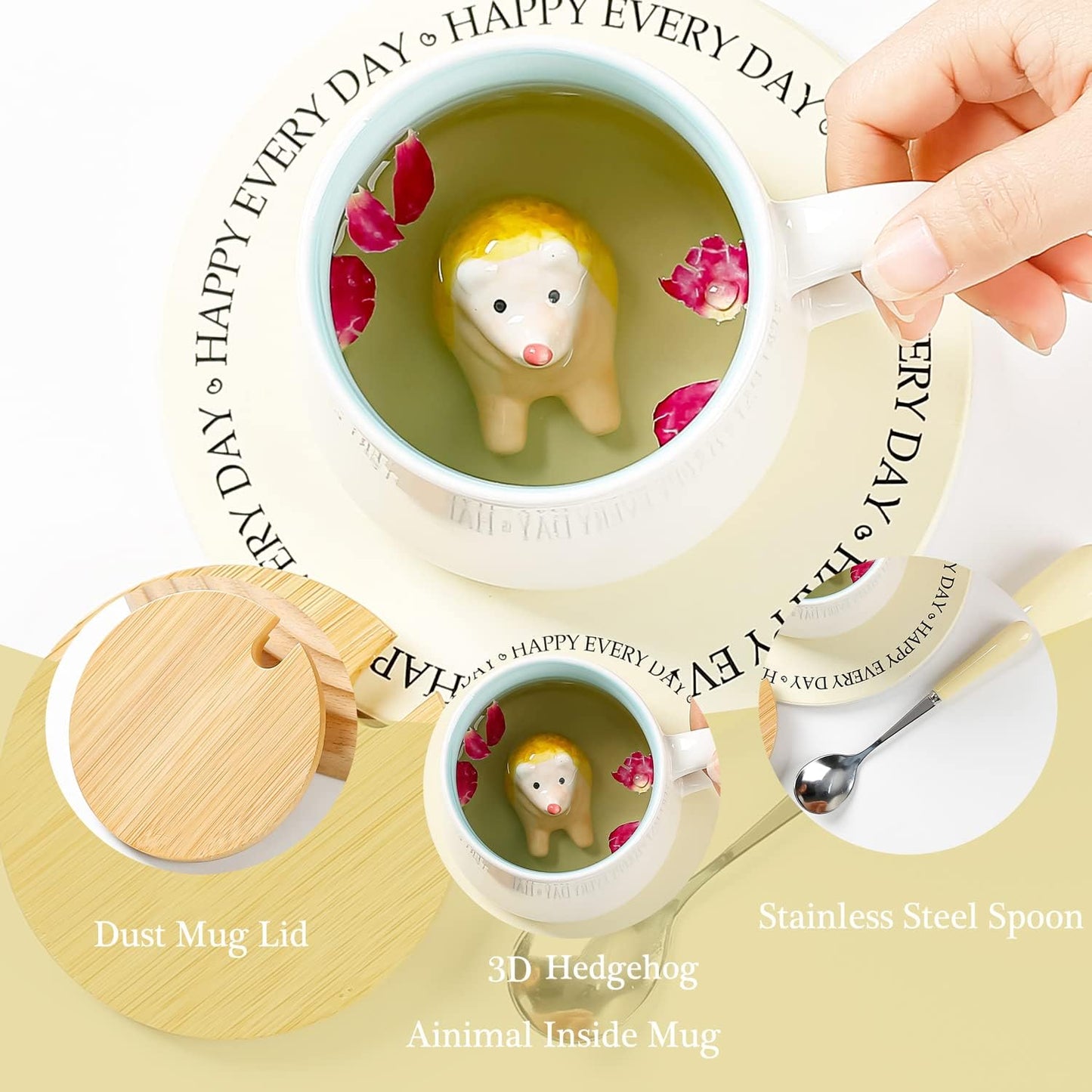 Taza cerámica 3D con cuchara y tapa para café té leche
