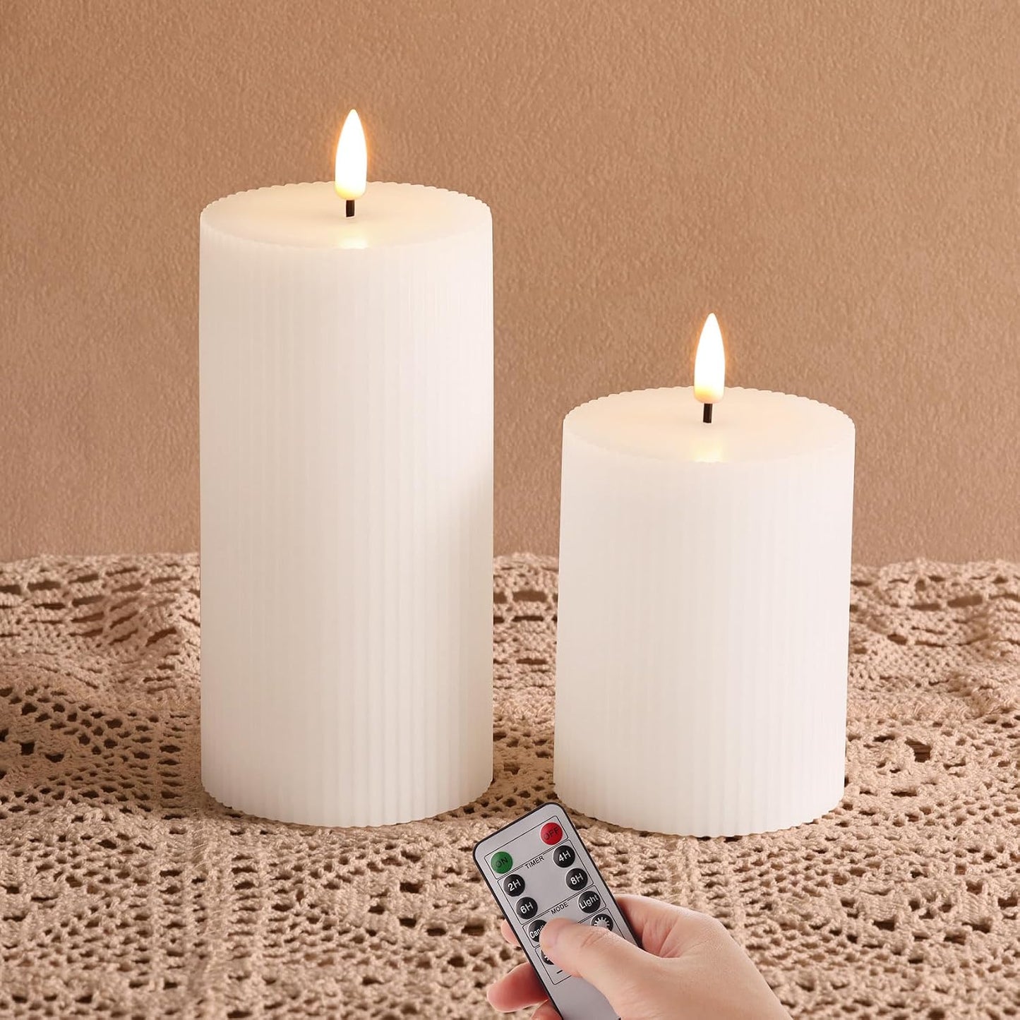 Velas pilar LED blancas con control remoto set 2