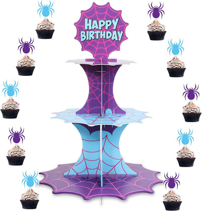 Soporte para cupcakes de araña 3 niveles con decoraciones de héroe